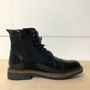 High Lace & Side Zip Black Faux Leather Boots